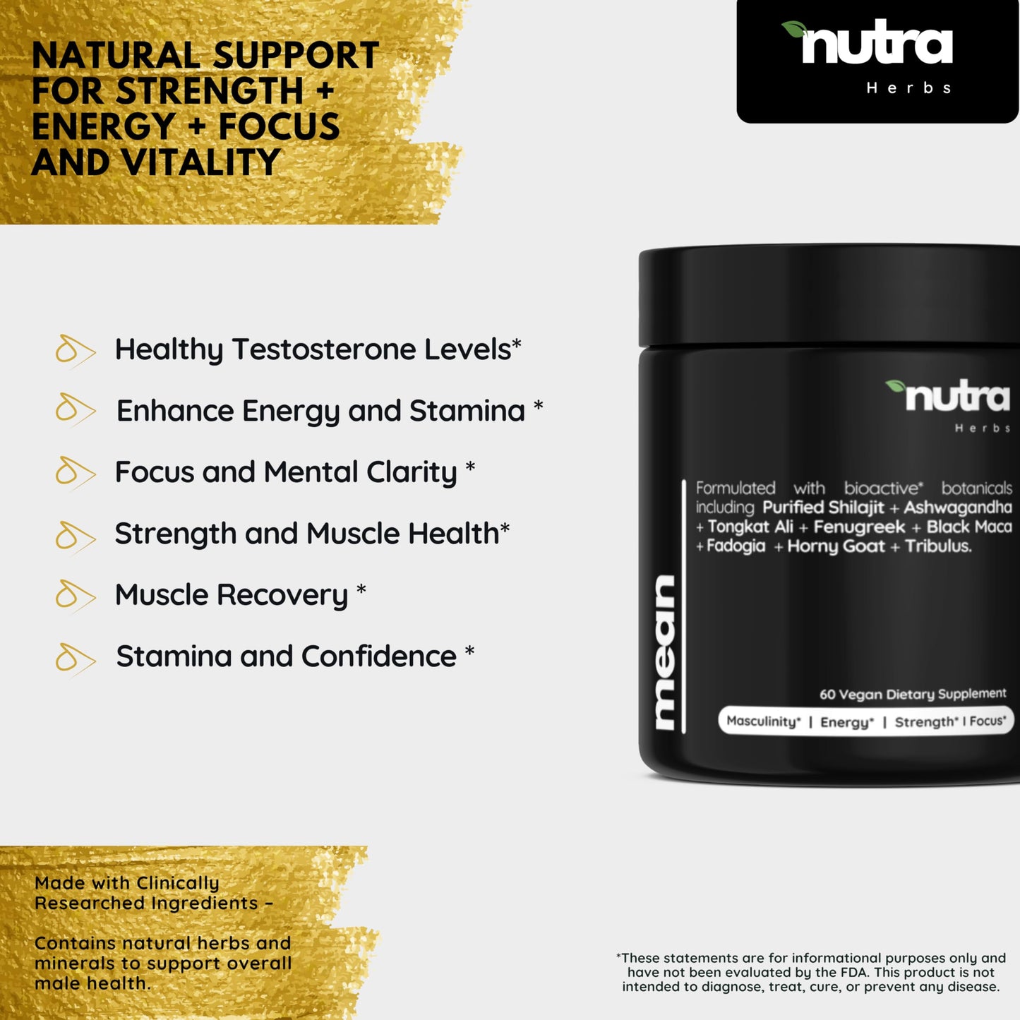 NutraHerds Men’s Vitality & Testosterone Support | Tongkat Ali & Ashwagandha