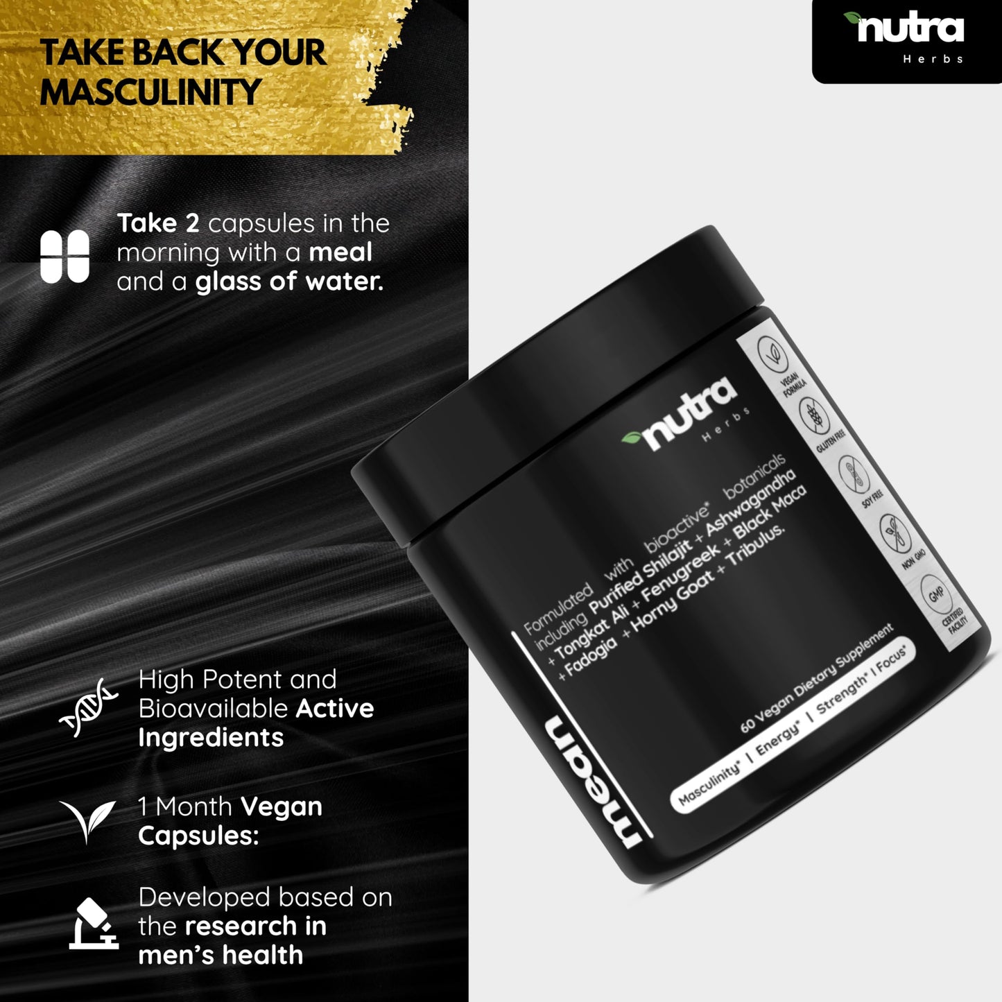 NutraHerds Men’s Vitality & Testosterone Support | Tongkat Ali & Ashwagandha