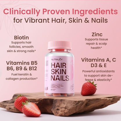 NUTRAJOY Biotin Gummies 5000 mcg – Hair Skin & Nails, Strawberry, 30 Gummies