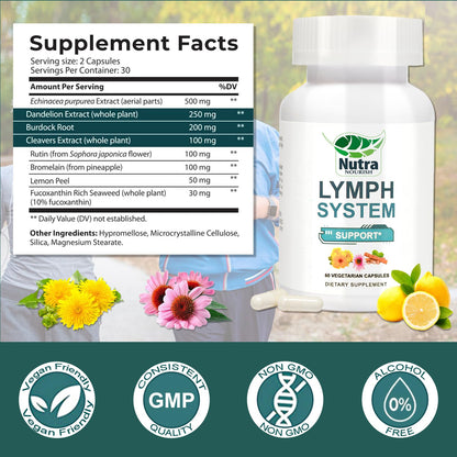 NutraNourish Lymphatic Drainage Supplements – Dandelion, Echinacea & Bromelain | 120 Count Bottles (2)