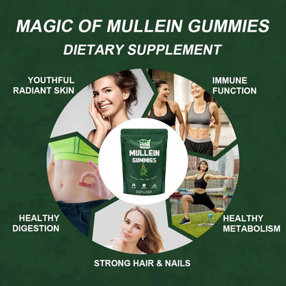 NutraNourish Mullein Gummies for Lung Detox – 1000mg Mullein Leaf Extract, Vegan Pear Flavor, Respiratory, Digestive & Immune Support