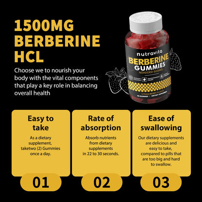 Nutravita Berberine Gummies 1500mg – Sugar Free Strawberry Flavor for Immune & Metabolism Support
