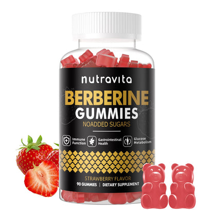Nutravita Berberine Gummies 1500mg – Sugar Free Strawberry Flavor for Immune & Metabolism Support