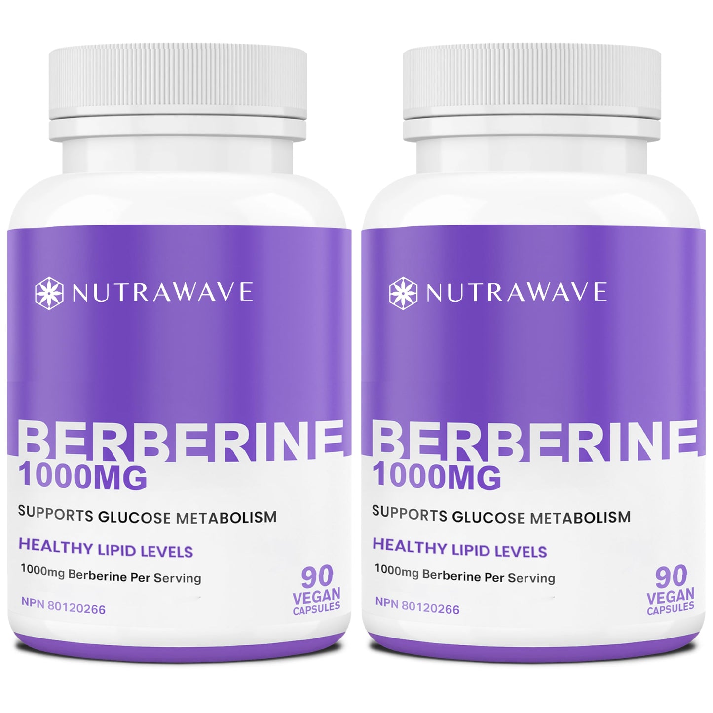Nutra Wave Pure Berberine Maximum Potency 1000mg per Serving - 2-Pack (Vegan, Non-GMO)