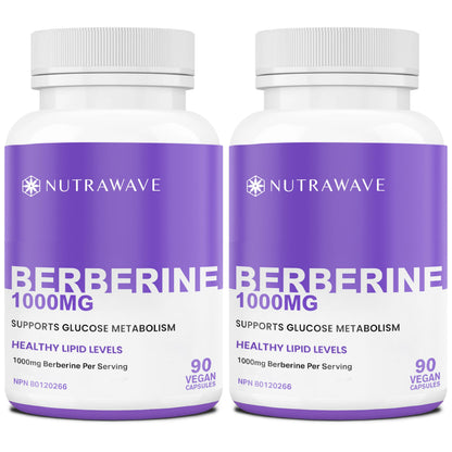 Nutra Wave Pure Berberine Maximum Potency 1000mg per Serving - 2-Pack (Vegan, Non-GMO)