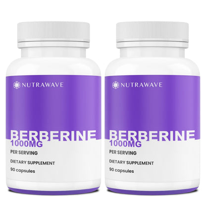 Nutra Wave Pure Berberine Maximum Potency 1000mg per Serving - 2-Pack (Vegan, Non-GMO)