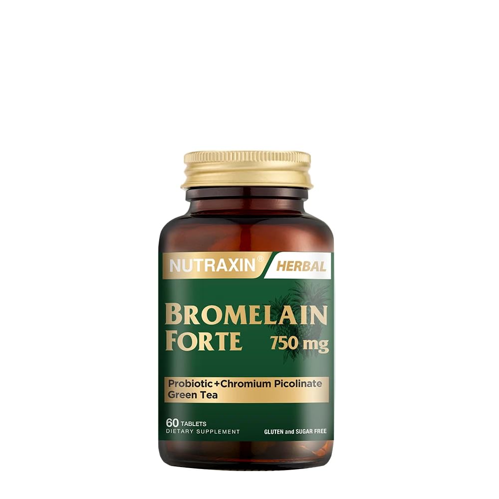 Nutraxin Bromelain Forte – 2400 GDU/g Bromelain with Green Tea Extract, Chromium & Probiotics | 60 Tablets