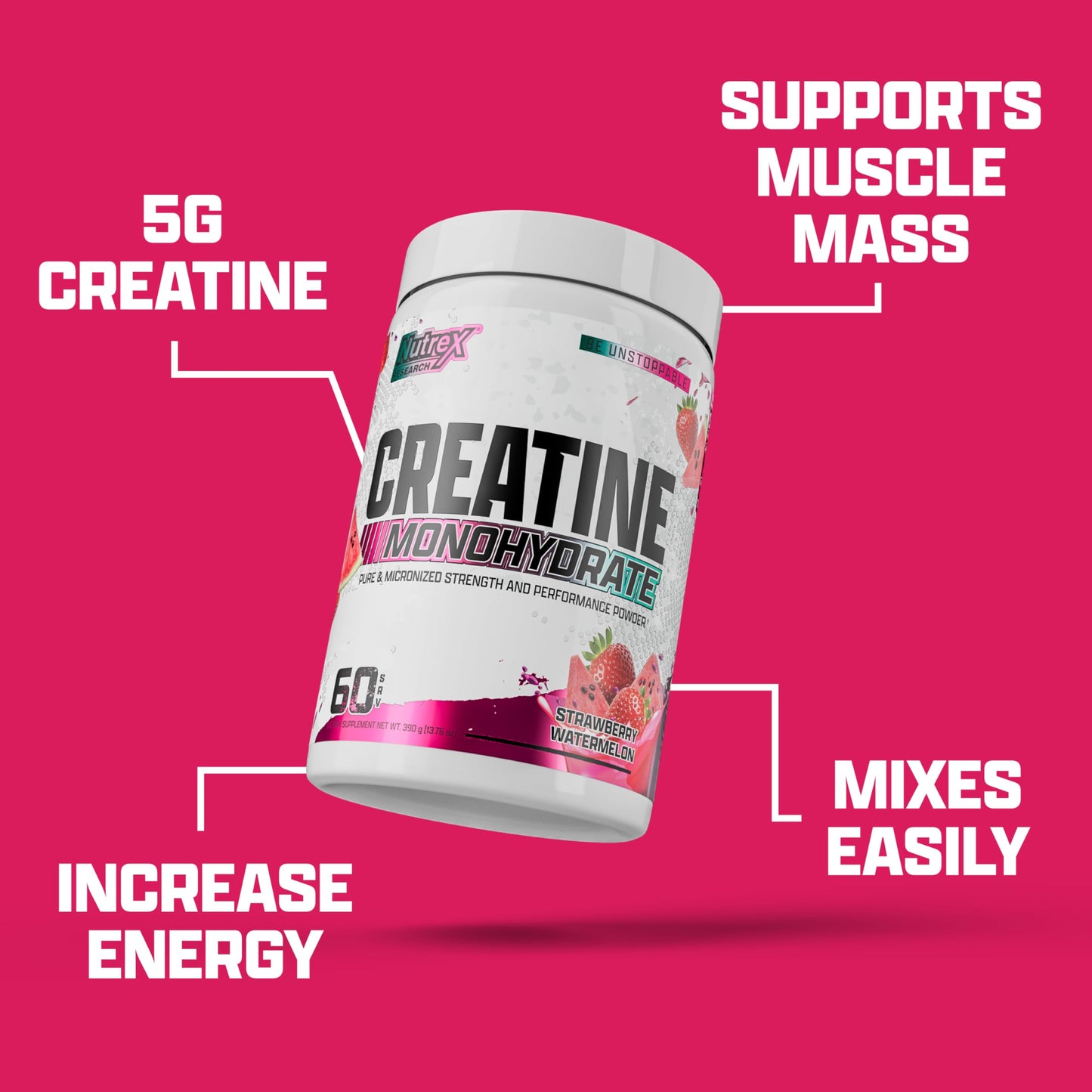 Nutrex Research Flavored Creatine Powder – Strawberry Watermelon, 60 Servings | 5g Creatine