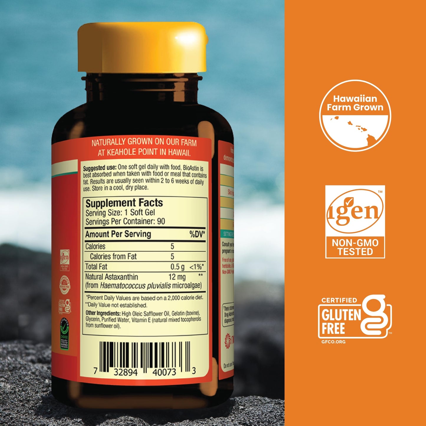 Nutrex Hawaii BioAstin 12mg Hawaiian Astaxanthin – 90 Softgels | Premium Antioxidant Supplement