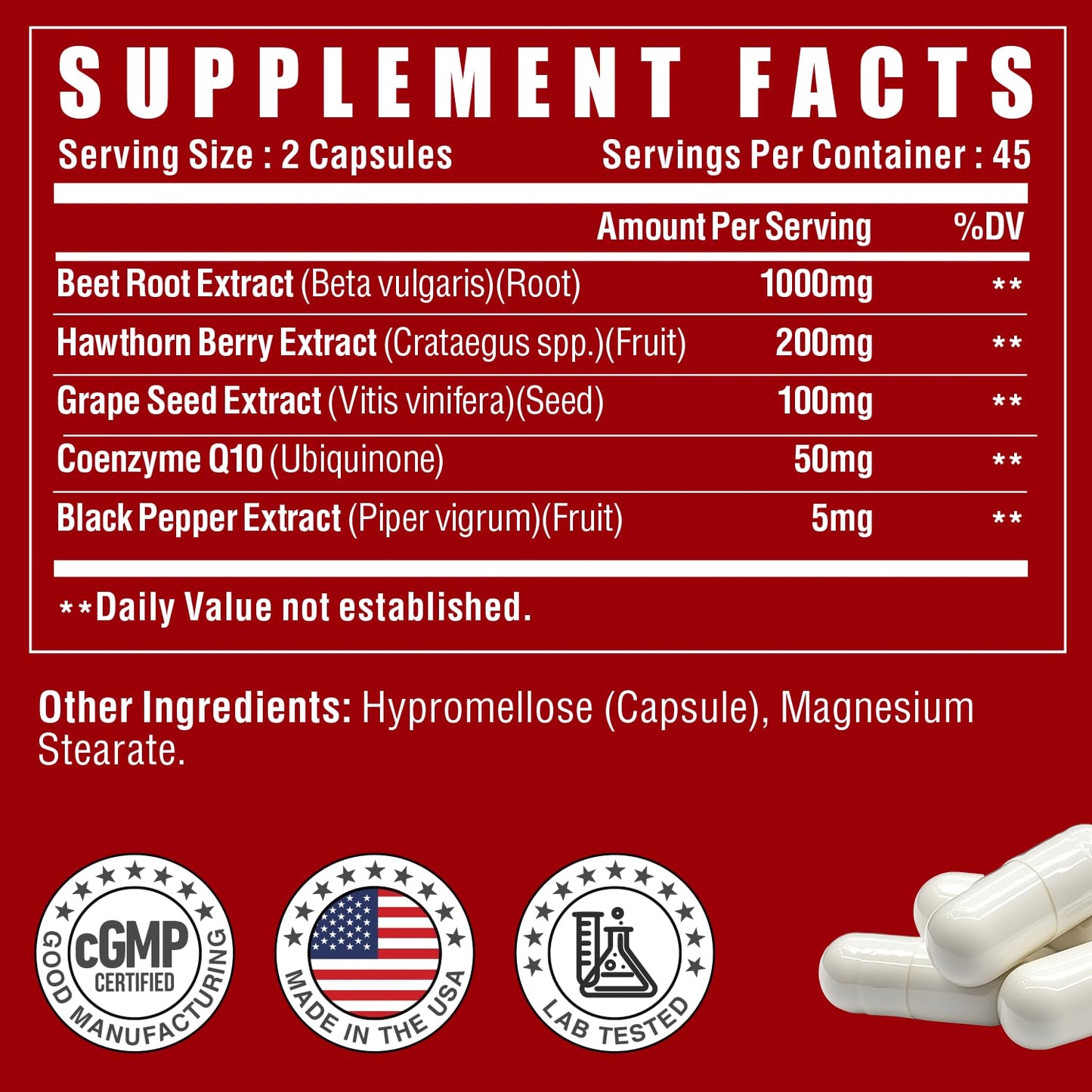 NUTRI POTENTIA Beet Root Capsules - 5 in 1 Blood Pressure & Circulation Support | 90 Capsules