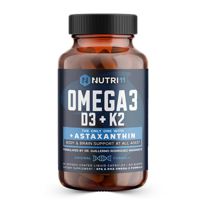 Nutri11 Omega-3 with D3, K2 & Astaxanthin – Enteric Coated (60 Caps)