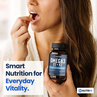 Nutri11 Omega-3 with D3, K2 & Astaxanthin – Enteric Coated (60 Caps)