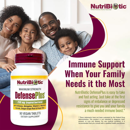NutriBiotic DefensePlus 90 Tablets – 11 in 1 Immune Support, Vegan & Gluten Free