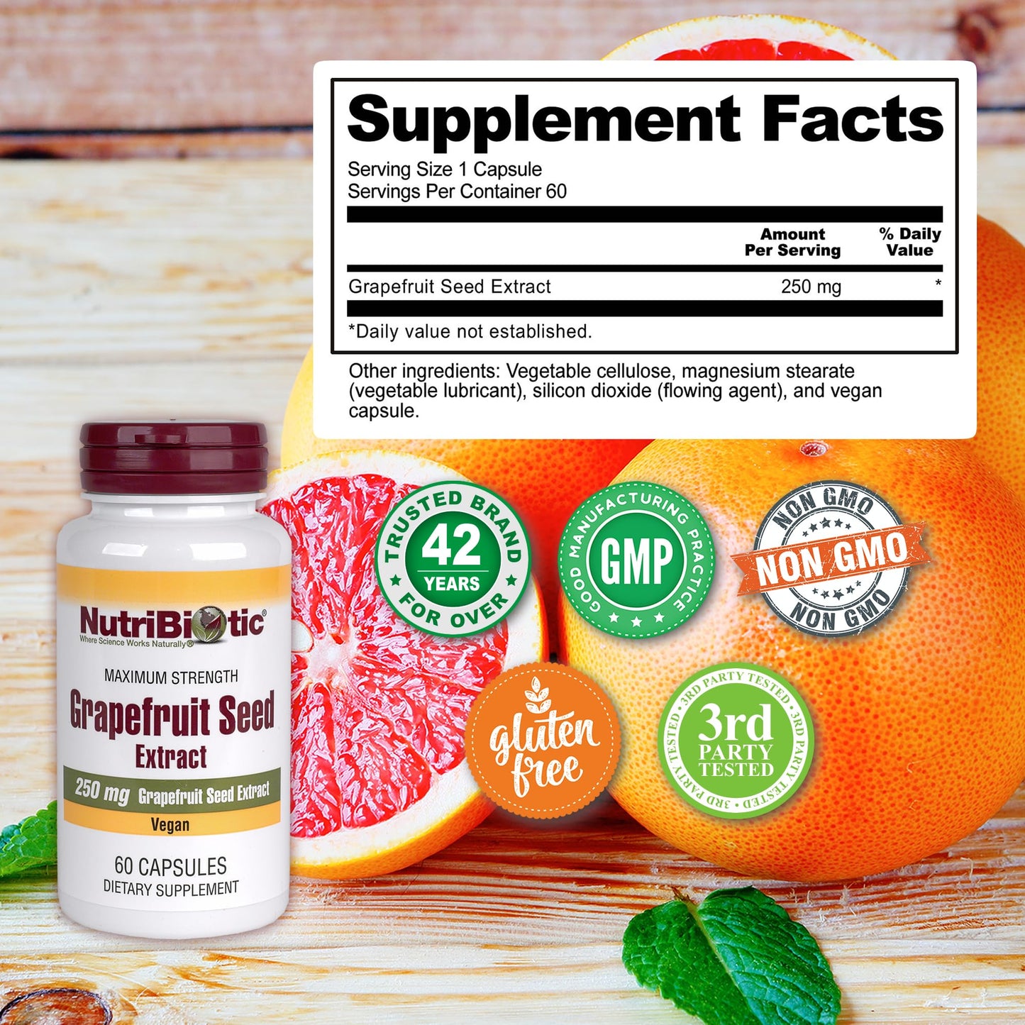 NutriBiotic Grapefruit Seed Extract Capsules 250 mg, 60 Count – Maximum Strength with Bioflavonoids