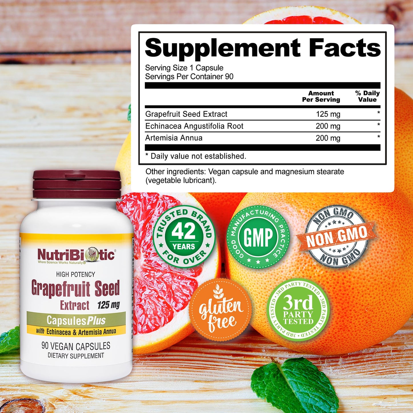 NutriBiotic Grapefruit Seed Extract CapsulesPlus – 125 mg GSE, 90 Count (Pack of 2) | Vegan, Gluten-Free, Non-GMO