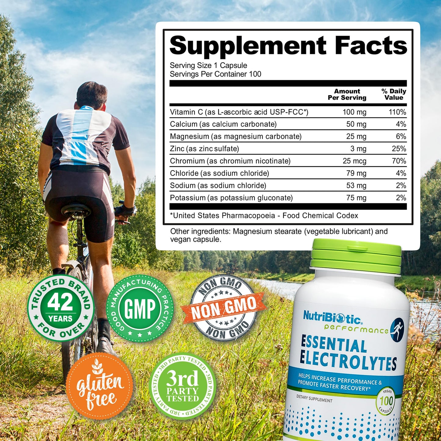 NutriBiotic Essential Electrolytes, 100 Ct Capsules | Hydration, Performance & Recovery