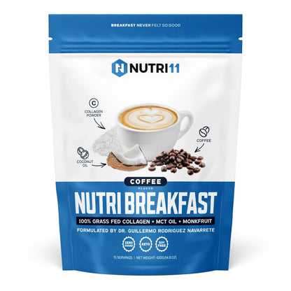 NutriBreakfast by Nutrillermo – Keto Protein Collagen Powder with MCT Oil, Coffee (15.9 oz)