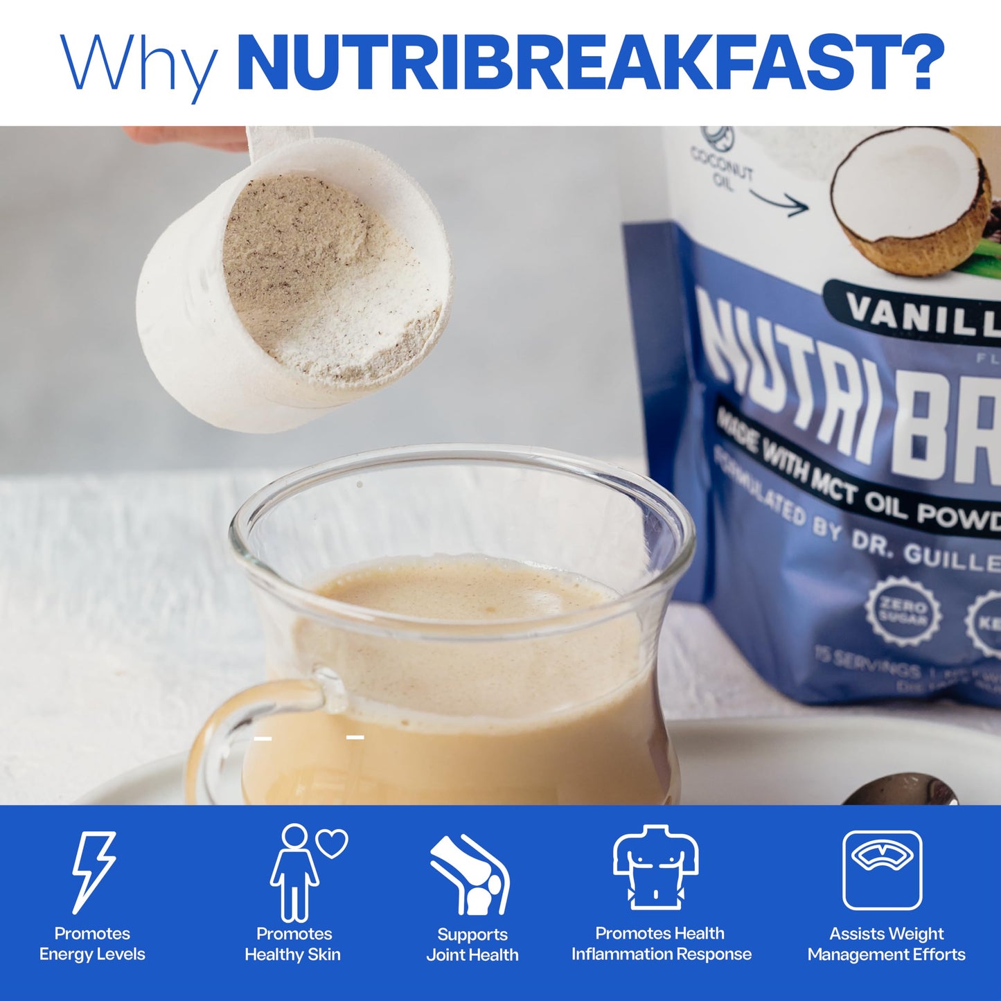 NutriBreakfast by Nutrillermo – Keto Protein Collagen Powder with MCT Oil, Coffee (15.9 oz)