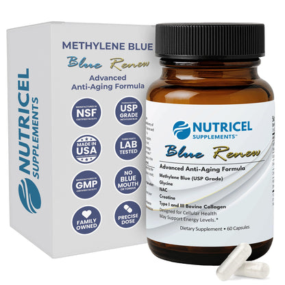 Nutricel GlyNAC Methylene Blue Capsules – 7mg USP, Glycine, NAC, Collagen & Creatine – Made in USA, 60ct