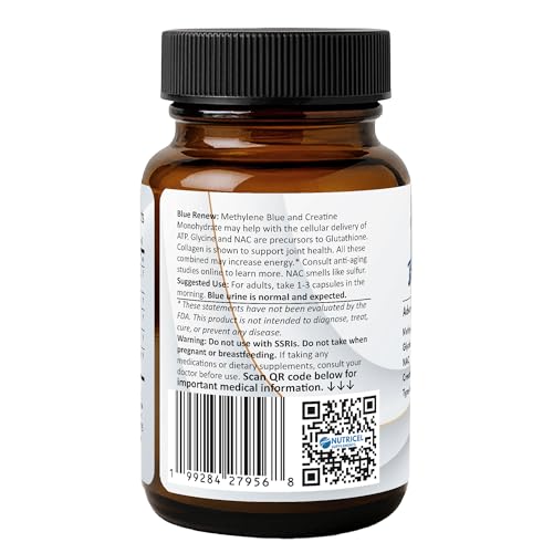 Nutricel GlyNAC Methylene Blue Capsules – 7mg USP, Glycine, NAC, Collagen & Creatine – Made in USA, 60ct