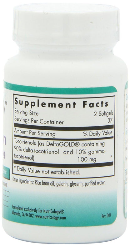Nutricology Delta-Fraction Tocotrienols 50mg Softgels – Annatto Tocotrienols, 75-Count
