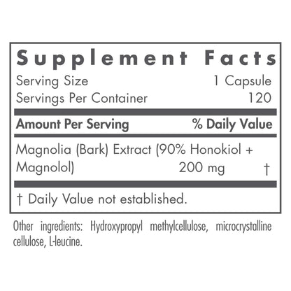 Nutricology Magnolia Extract Supplement - Stress & Sleep Support, Magnolia Bark, Honokiol, Magnolol, Cortisol Manager, Vegetarian Capsules - 120 Count