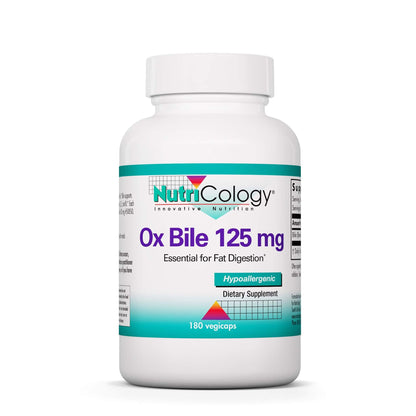 Nutricology Ox Bile 125 mg - Digestive Enzymes for Fat Digestion & Liver Support | 180 Count