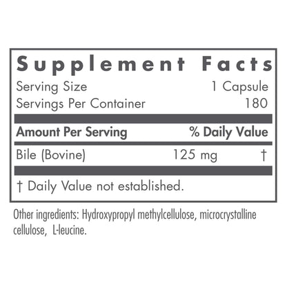 Nutricology Ox Bile 125 mg - Digestive Enzymes for Fat Digestion & Liver Support | 180 Count