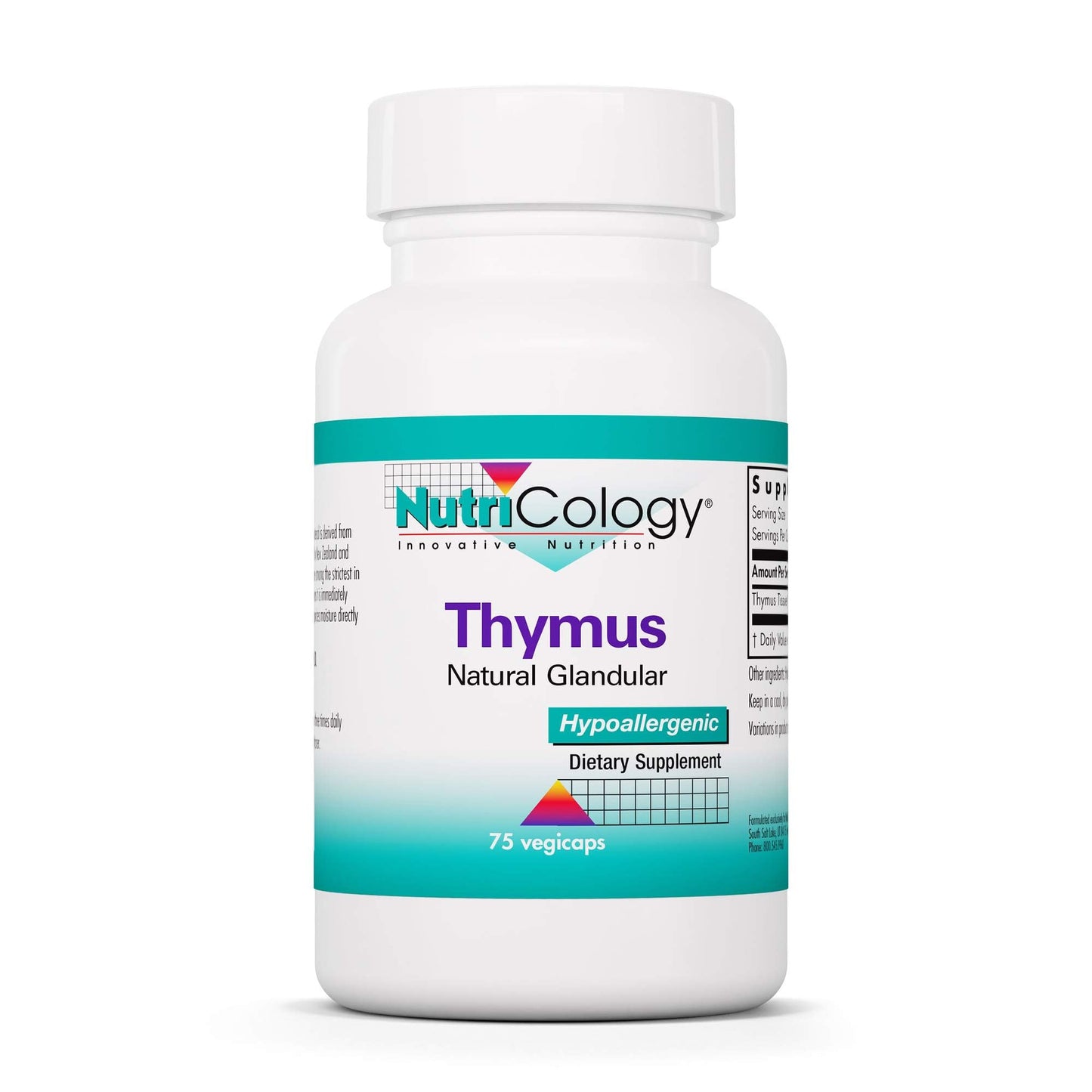 Nutricology Thymus Supplement - 1000mg Ovine Glandular (Lyophilized) | Hypoallergenic | 75 Count
