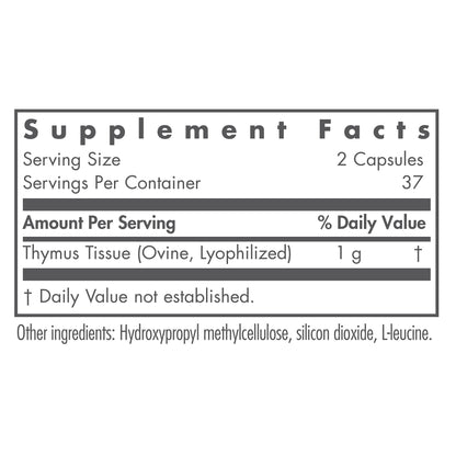 Nutricology Thymus Supplement - 1000mg Ovine Glandular (Lyophilized) | Hypoallergenic | 75 Count
