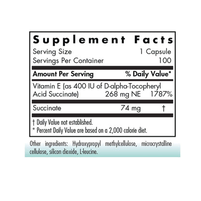Nutricology Vitamin E Succinate Supplement – 400 IU D-Alpha-Tocopheryl, Vegetarian Capsules, 100 Count