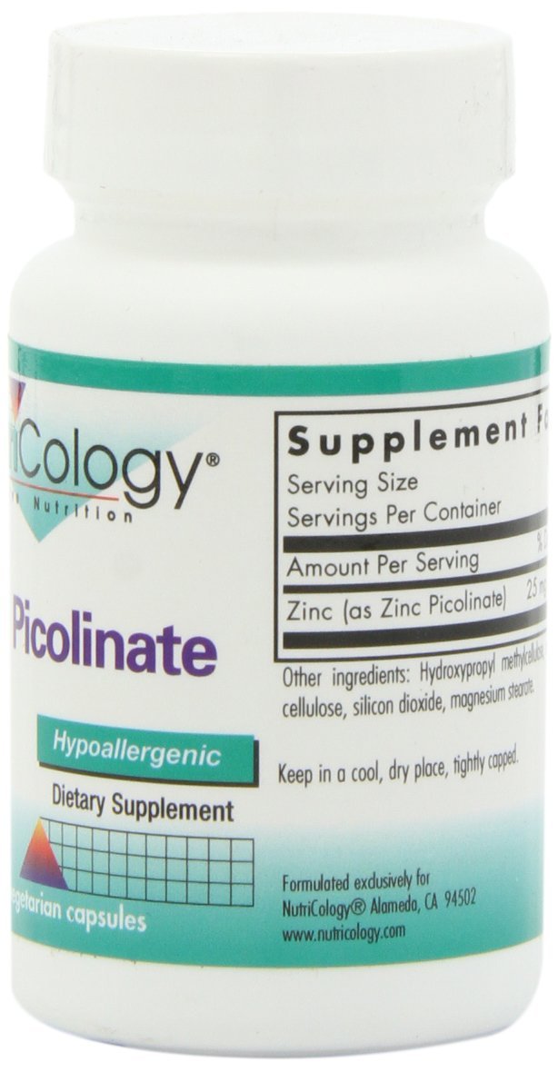 Nutricology Zinc Picolinate Supplement - Hypoallergenic, 25 mg Zinc, 60 Veg Capsules