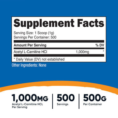 Nutricost Acetyl L-Carnitine (ALCAR) Powder 1000mg, 500g