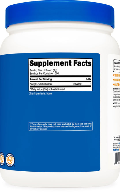 Nutricost Acetyl L-Carnitine (ALCAR) Powder 1000mg, 500g