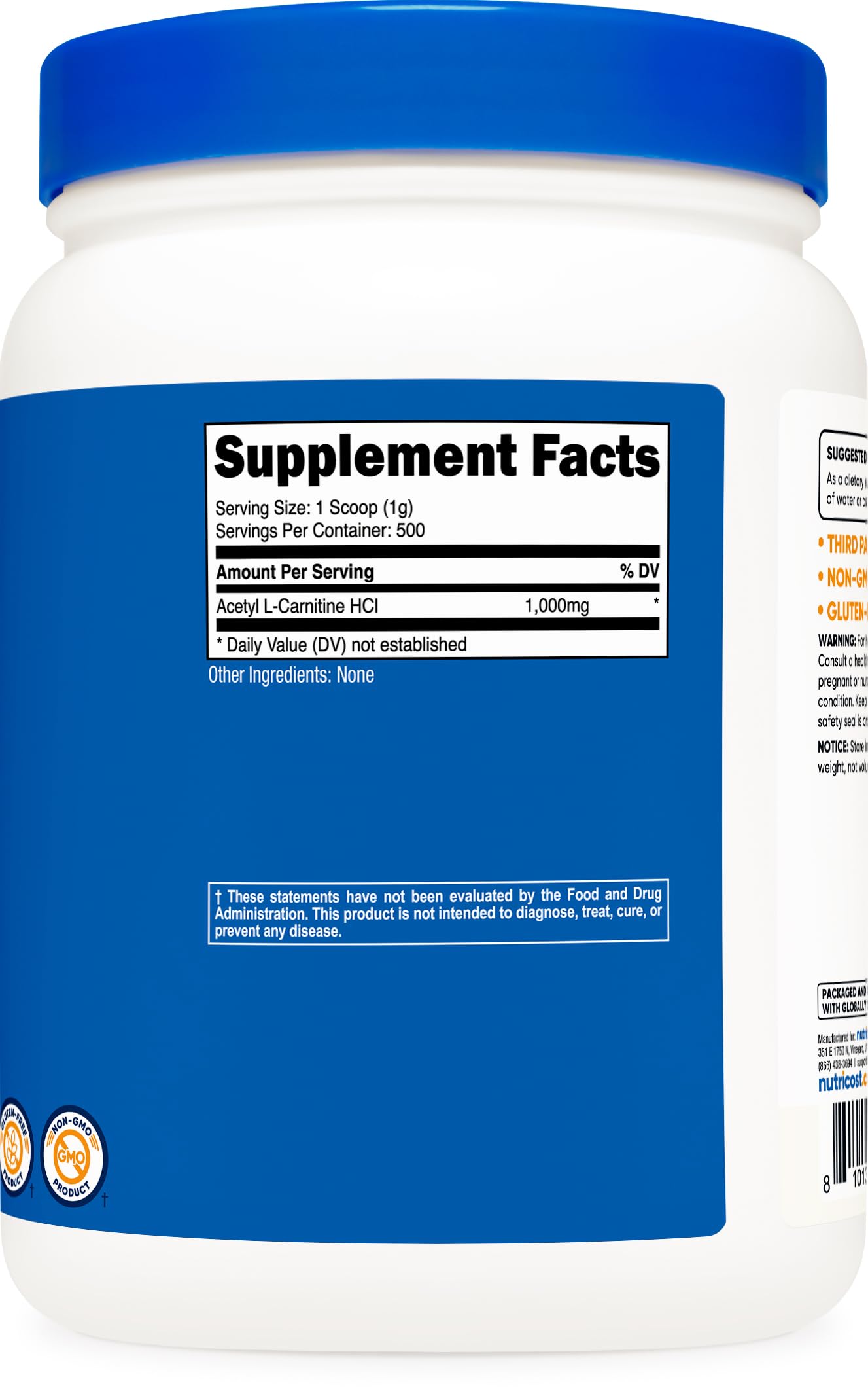 Nutricost Acetyl L-Carnitine (ALCAR) Powder 1000mg, 500g