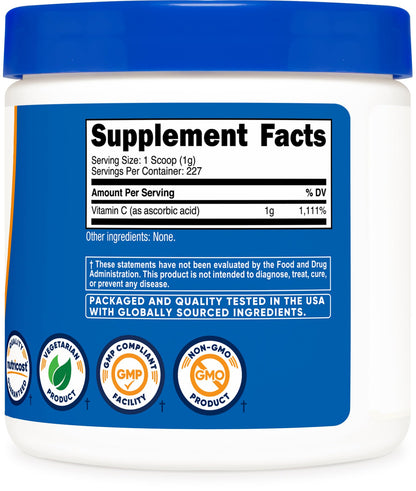 Nutricost Ascorbic Acid Powder Vitamin C – 0.5 LBS (8 oz)