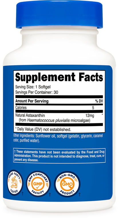 Nutricost Astaxanthin 12mg, 30 Softgels – Non-GMO & Gluten Free