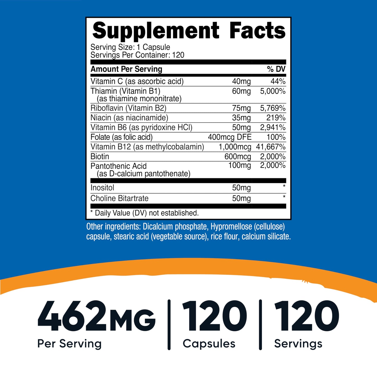 Nutricost High Potency Vitamin B Complex 462mg | 120 Veggie Capsules + Vitamin C