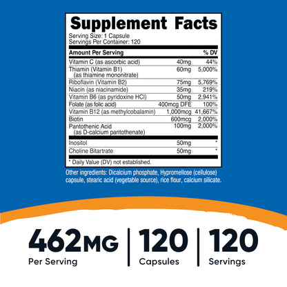 Nutricost High Potency Vitamin B Complex 462mg | 120 Veggie Capsules + Vitamin C