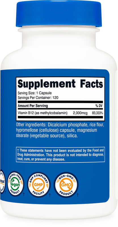 Nutricost Vitamin B12 Methylcobalamin 2000mcg | 120 Vegetarian Capsules