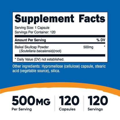 Nutricost Baikal Skullcap 500mg - 120 Vegetarian Capsules | Non-GMO, Gluten Free