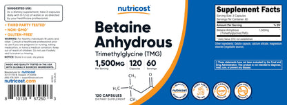 Nutricost Betaine Anhydrous 1500mg Capsules - 60 Servings, Gluten Free