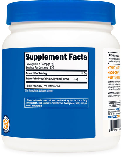 Nutricost Betaine Anhydrous (TMG) Powder 500 Grams