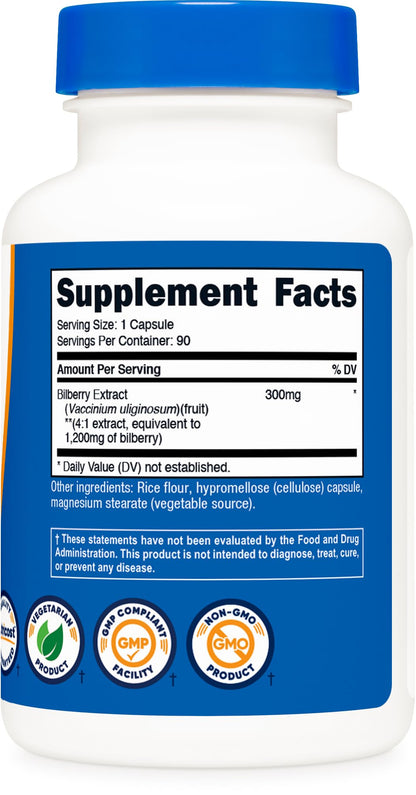 Nutricost Bilberry Capsules 1200mg Equivalent (90 Veg Capsules) – Gluten Free & Non-GMO