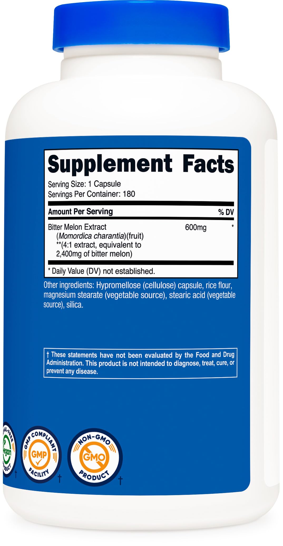 Nutricost Bitter Melon 600mg (2,400mg Equivalent) - 180 Capsules | Gluten Free, Non-GMO