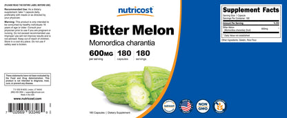 Nutricost Bitter Melon 600mg (2,400mg Equivalent) - 180 Capsules | Gluten Free, Non-GMO