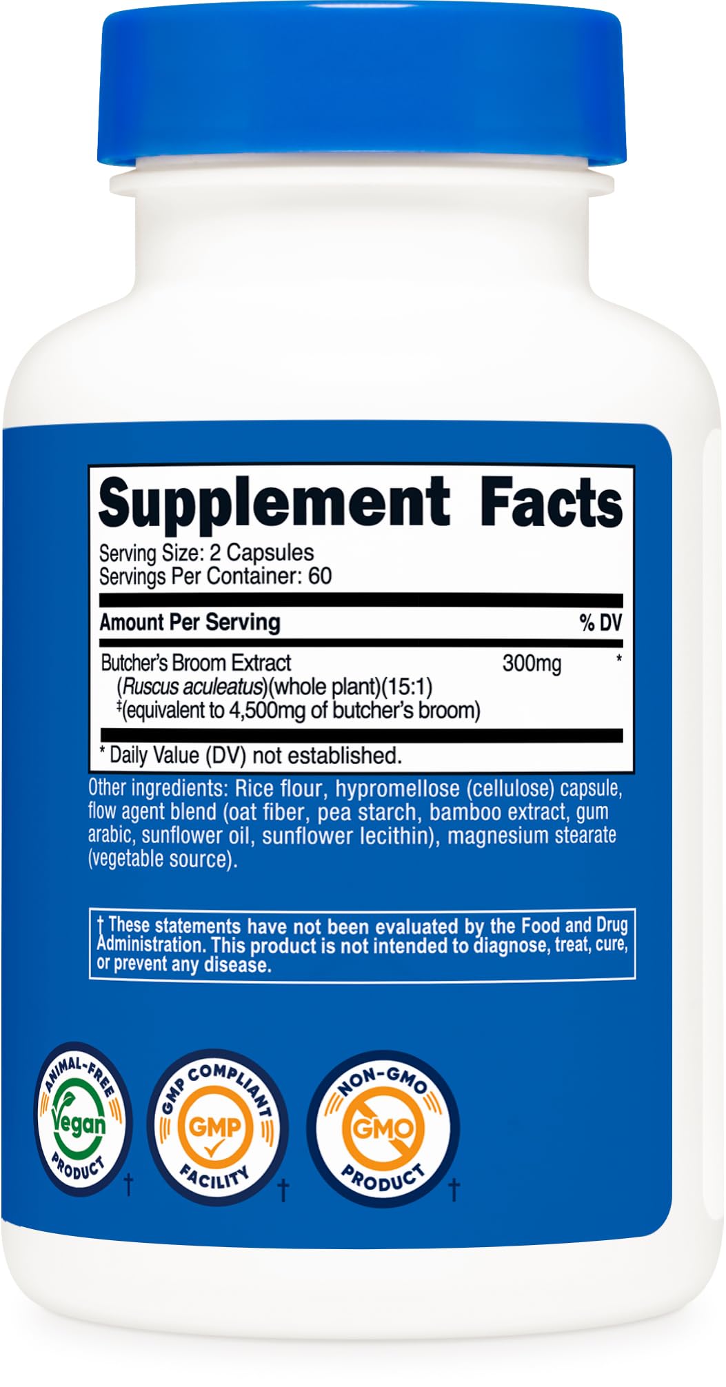 Nutricost Butcher's Broom Extract (4500 mg Equivalent) 120 Capsules - Gluten Free, 60 Servings