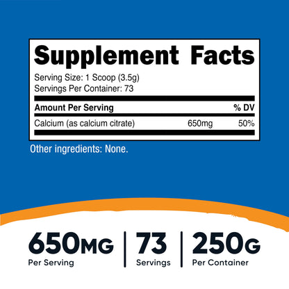 Nutricost Calcium Citrate Powder 250g Unflavored | 650 mg Calcium per Serving