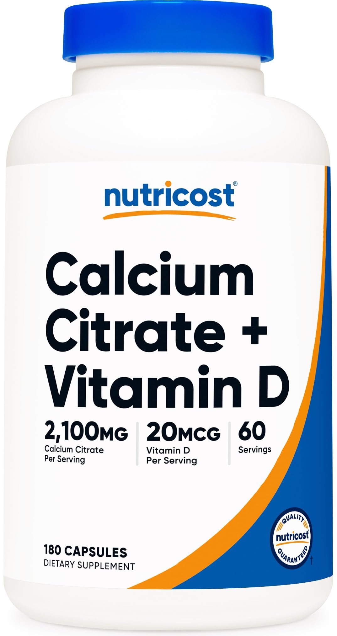 Nutricost Calcium Citrate + Vitamin D – 180 Capsules, 60 Servings (2100 mg Calcium Citrate, 20 mcg Vitamin D)