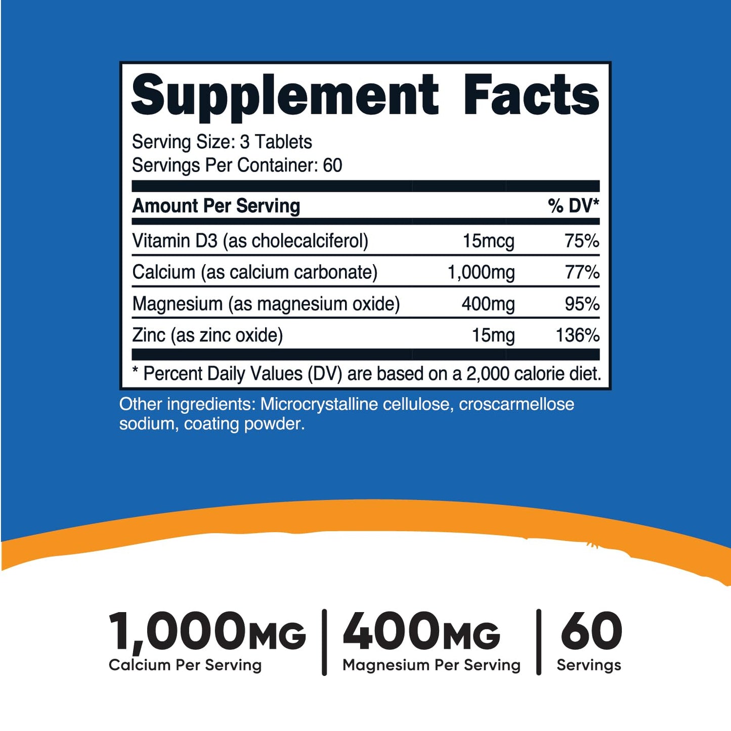 Nutricost Calcium Magnesium Zinc Tablets 1,415 mg – 180 Tablets, 60 Servings | Gluten Free, Non-GMO